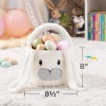 HiChen Toddler Easter Baskets, Empty Easter Basket with Handle, Easter Egg Basket Bunny, Small Gift Basket with Decorative Rabbit, White