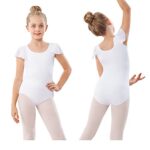 Stelle Girls Toddler Leotard for Ballet Dance Leotards Gymnastics Ruffle Short Sleeve Outfits (White, 4T)