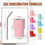 AGH 3 oz Mini Tumbler Shot Glass with Straw and Lid White Stainless Steel Sublimation Tumblers Double Wall Vacuum Insulated Cups, 6 Pack