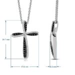 Jewelili Sterling Silver Cross Pendant Necklace with Treated Black and Natural White Round Diamonds, 1/3 cttw, 18″ Rolo Chain