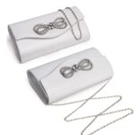 DETARA Women Evening Handbag Shiny Crystal Bow Flap Clutch Purse for Women Wedding Party Prom Purse (White 9118)