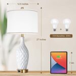 Vpazg White Table Lamp Set of 2, 3-Way Dimmable Touch Control Gold Bedside Lamps with USB Ports, 27inch Modern Ceramic Nightstand Lamp for Bedroom Living Room, Linen Shade (LED Bulb Included)