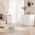 FOTOSOK White Nightstand with Charging Station, 3 Drawer Nightstand with Gold Handles, White Nightstand for Bedroom, Modern Design End Side Table for Home, Office