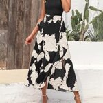 BTFBM Women Casual Sleeveless Summer Dresses 2024 Spring Crewneck Patchwork Boho Floral Ruffle Cocktail Party Midi Dress(White Floral Black, XX-Large)