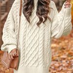 ANRABESS Women’s Loose Crewneck Oversize Sweater Dress 2023 Fall Trendy Long Sleeve Baggy Loose Mini Short Dress Slouchy Chunky Cable Knit Tunic White Sweaters 412baixing-XL