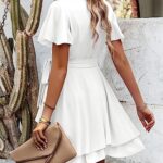 Amoretu Womens Graduation Dresses Fashion Holiday A-line Wrap Dress (White,XXL)