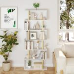 Yusong Geometric Bookcase, S Shaped Bookshelf 6-Tier Book Shelves for Bedroom, Modern Wood Decorative Display Shelf Tall Book Case for Home Office, Gold and White