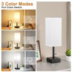 aooshine White Bedside Table Lamp for Bedroom – 2700/3500/5000K 3 Color Modes Nightstand Lamp with USB C and A Ports, Small Desk Lamp for Office Home Hotel, LED Bulb Included
