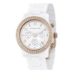 Women’s White Ceramic Link Bracelet Quartz Chronograph Two Tone Crystal