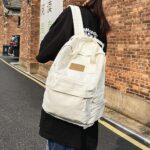 JIESIHAO Canvas Backpack for Women Laptop Backpack for Women Solid Color Backpack Vintage Travel Aesthetic Backpack (A04-white)