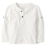 The Children’s Place Baby Boy’s and Toddler Long Sleeve Rolled Cuff Henley Shirt, Bunny’s Tail White