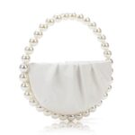 CARIEDO Pearl Soft Face Pleated Handbag Advanced Evening Bag Party Prom Bride Purse Phone Clutch Purse (White)