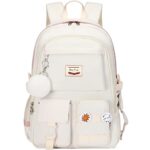Hey Yoo School Backpack for Girls Backpack with Lunch Box Teen Girl Backpack Set Cute School Bag Bookbag for Teen Girls (White)