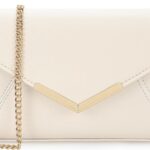 DEXMAY Women Envelope Clutch Faux Saffiano Leather Evening Handbag Foldover Clutch Bag Formal Dressy Purse Ivory