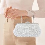 ERCULER Topfive Women’s White Pearl Beaded Clutch Evening Handbags for Formal Bridal Wedding Clutch Purse Prom Cocktail Party