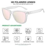 MEETSUN Polarized Sunglasses for Women Men Classic Retro Designer Style (Clear Frame/Pink Mirrored Lens, 54)