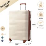 Merax 28 IN Luggage Suitcase with Wheels Hard Case Expandable with Spinner Wheels-Brown+White