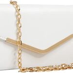 Autumnwell Clutch Purse Evening Bag for Women?Envelope Handbag With Detachable Chain for Wedding and Party?white?