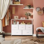 WLIVE Dresser TV Stand, Entertainment Center with Fabric Drawers, Media Console Table with Open Shelves for TV up to 45 inch, Storage Drawer Unit for Bedroom, Living Room, White