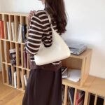 NahiAoo White Shoulder Bag for Women Small Leather Black Purse Hobo Bag Trendy Y2K Purse 2023 Crescent Bag,White