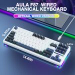 AULA Wired Version F87 Mechanical Keyboard, 75% TKL Gasket Hot Swappable Custom Keyboard, Pre-lubed Greywood Switches RGB Backlit Gaming Keyboard for WINS/PC/Mac (White Blue)