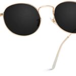 WearMe Pro – Reflective Lens Round Trendy Sunglasses (Gold Frame/Black Lens, 51)