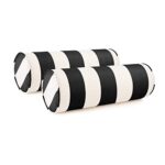 Austin Horn Classics Sunbrella Cabana Stripe White/Black Zippered Neck Roll Bolster (Set of 2)