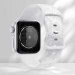 Sunflower Engraved Band Compatible with Apple Watch Bands 38mm 40mm 41mm 42mm 44mm 45mm 49mm Women, Designer Soft Glossy Floral Silicone Strap for iWatch Series Ultra 9 8 7 6 SE 5 4 3 2, White-38