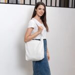 Draw blank White Women’s blank large Size Canvas Crossbody Tote Handbags Shoulder Bag Hobo Casual Tote Diy/gifts/aesthetic/personalized