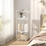 SYKIARIOL Metal Side Table,Cute Nightstand, 4-Tier End Table with Storage Shelf,Girls Bedroom Furniture,Vintage Bedside Table for Living Room,Bedroom,Dorm,White