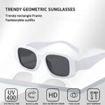 BOJOD Trendy Rectangle Sunglasses For Women Men Retro 90s y2k Geometric Retangular Sunglasses White Shades