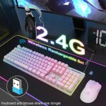 Wireless Gaming Keyboard and Mouse Combo,Translucent Pudding Keycap,3650mAh Rechargeable Battery,RGB Ergonomic Mechanical Feel Keyboard,4800 DPi Rainbow Led Mute Mouse 2.4G USB for PC/Mac(White)