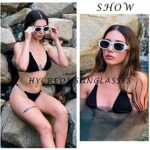 Hycredi Rectangle Sunglasses for Women Men Retro Driving Glasses 90’s Vintage Fashion Irregular Frame UV400 Protection (Black/Grey +White/Grey)