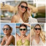 SOJOS Trendy Sunglasses Womens Retro Cute Cat Eye Polarized Women Designer Shades SJ2297 White Frame Grey Grading Lens