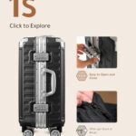 LUGGEX Carry On Luggage with Aluminum Frame, 36L Polycarbonate Zipperless Luggage with Wheels, White Hard Shell Suitcase 4 Metal Corner