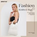 SANSTHS Crochet Mesh Beach Tote Bag Retro Hobo Knitted Bag Woven Tote Summer Shoulder Bag for Women, White