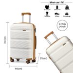 Kono Carry On Luggage Hard Shell Travel Trolley 4 Spinner Wheels Lightweight Polypropylene Suitcase with TSA Lock (Checked-Medium 24-Inch, Cream White)