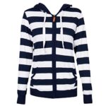 LOOLY Women Plain Zipper Spring Hoodie Striped Hooded Jacket L