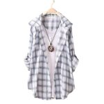 Womens Plaid Button down Shirts Boyfriend Long Sleeve T Shirt Trendy Plaid Tee Shirt Oversized Blouses Tops Business Casual Tops Work Blouses Fall Shacket Jackets A-white