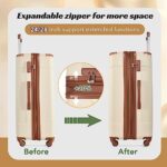 Merax 28 Inch Checked-Large Luggage with Wheels Aluminum Alloy Corner Hard Shell Suitcase TSA Luggage Suitcases for Travel Woman Men(White Brown)