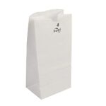 Perfect Stix 4lb Kraft White Paper Bags -5″ W x 9 3/4″ H w/ 3 1/8″ Gusset. Pack of 100ct (Kraft White Bag 4-100)
