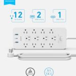 Anker Power Strip Surge Protector (2100J), 12 Outlets with 3 USB Ports for iPhone 15/15 Plus/15 Pro/15 Pro Max, 5ft, Flat Plug, 20W Power Delivery Charging for Home, Office, TUV Listed(White)