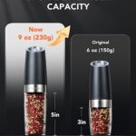 FORLIM Electric Salt and Pepper Grinder Set, Upgraded 9 Oz Capacity Refillable Battery Operated Automatic Salt and Pepper Grinder Shakers Mill, Adjustable Coarseness One Hand Operation(Black & White)