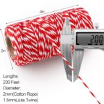 4 Rolls Christmas Twine String for Crafts Cotton String, Natural Jute Twine String Jute Rope, Green Red and White Twine Craft Twine Rope Wrapping, Gardening, Decorating(70m/Roll)