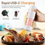 Electric Salt and Pepper Grinder Set, Rechargeable Automatic Pepper Mill Grinder with LED Light, Adjustable Coarseness shakers, One-Hand Operation for Kitchen(2 Pack, Upgrade White+White)