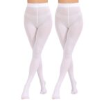 Paralinda 2 Pairs Women’s Solid Color Tights 80D, Soft Opaque Microfiber Tights (White, L/XL)