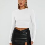 Trendy Queen Womens Long Sleeve Shirts Basic Crop Tops Tight Slim Fit Cute Teen Girls Fall Winter Y2k Clothes White S