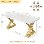 DWVO Dining Table for 6-8 People 70.9″ Large Rectangular Kitchen Table Modern White Dinner Table with Faux Marble Tabletop and Soild Gold Metal Leg for Kitchen Dining Room Table Apartment White