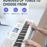 Donner Keyboard Piano 61 Key, Electric Keyboard Kit with 249 Voices, 249 Rhythms – Includes Piano Stand, Stool, Microphone, Gift for Beginners, White(DEK-610S)