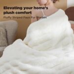 Bedsure Faux Fur Blanket, White Soft and Fluffy Blanket, Fuzzy Cozy Plush Throw Blanket for Couch, Sofa and Bed, Thick and Warm Blanket, Luxury Decorative Blanket 50×70 inches